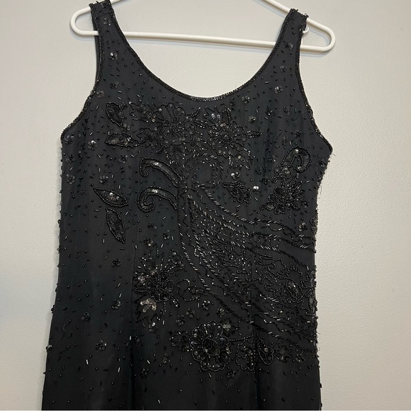 Vtg Paradise Beaded Silk Maxi Dress Sleeveless Black Split Side Sz S Embroidered - Picture 2 of 16